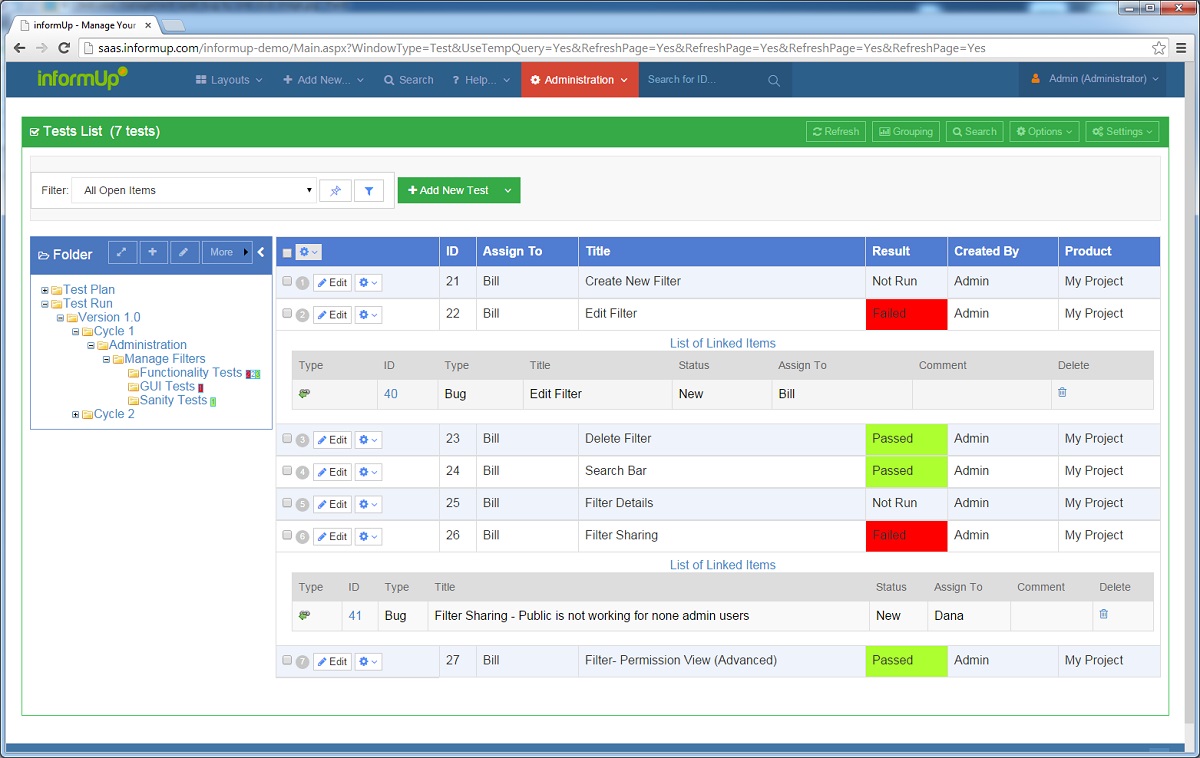 Test Case Management Tool Of InformUp TestUp Software