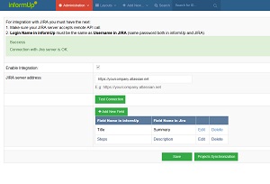 Test Case Management - setting page for integration with jira