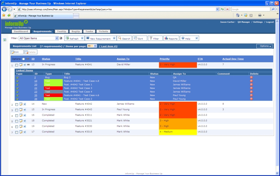 Test case management tool of InformUp TestUp software